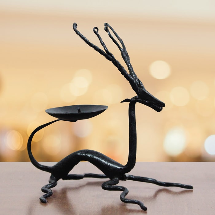 Reindeer Candle Holder Black